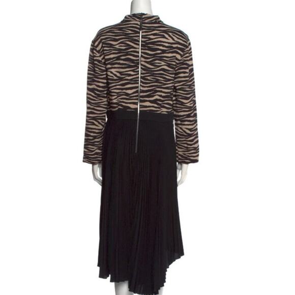 A.L.C. Zebra Animal Print Pleated Midi Dress Black Long Sleeve Size 14 - Picture 3 of 15